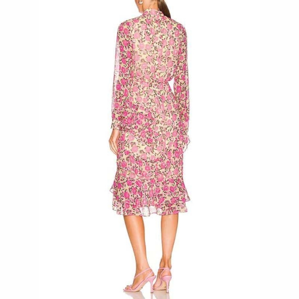 Saloni Isa Silk Georgette Tiered Ruffle Midi Dress - Picture 3 of 15